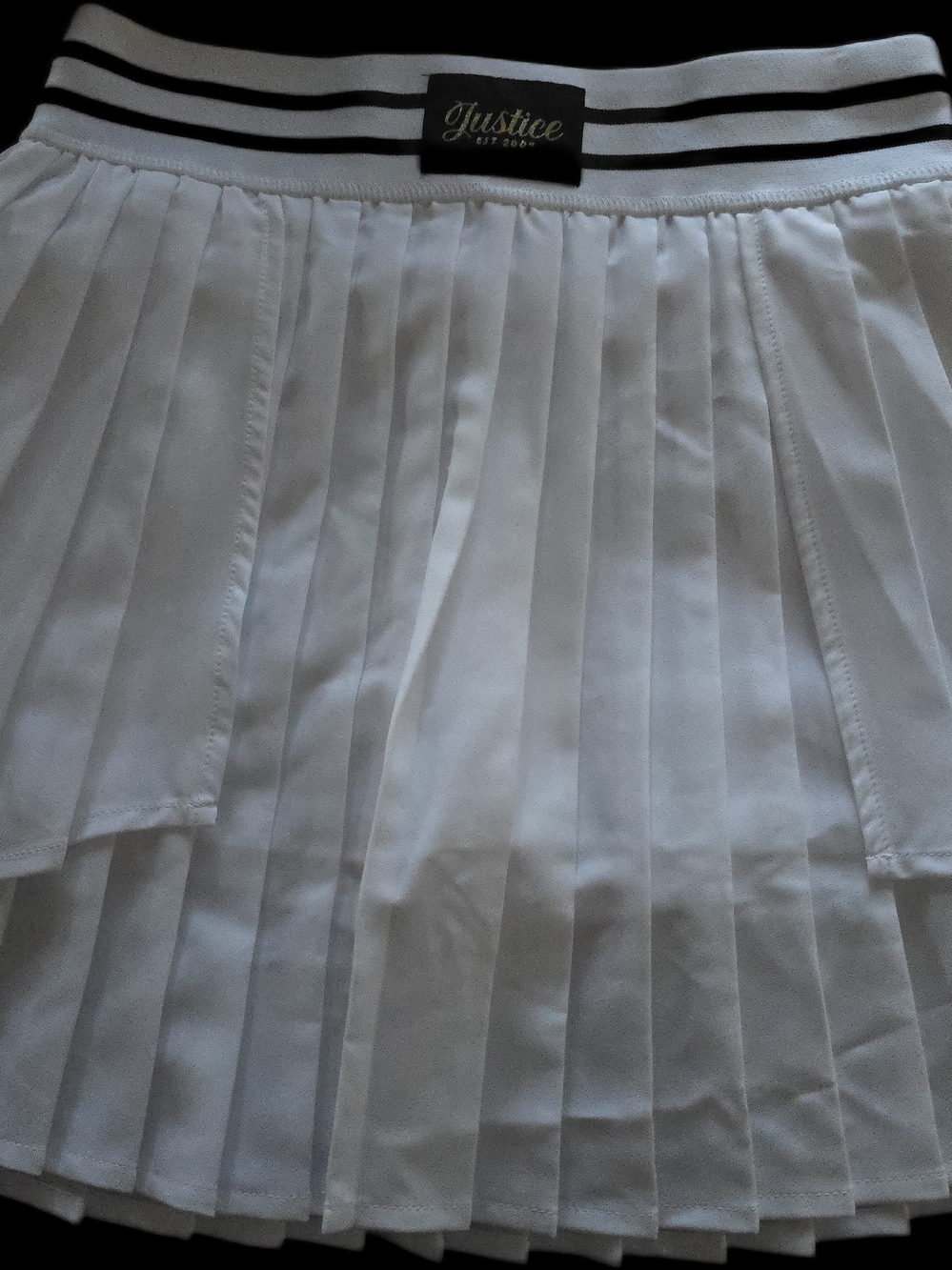 Justice White Pleated Skater Skirt with Black Striped Waistband